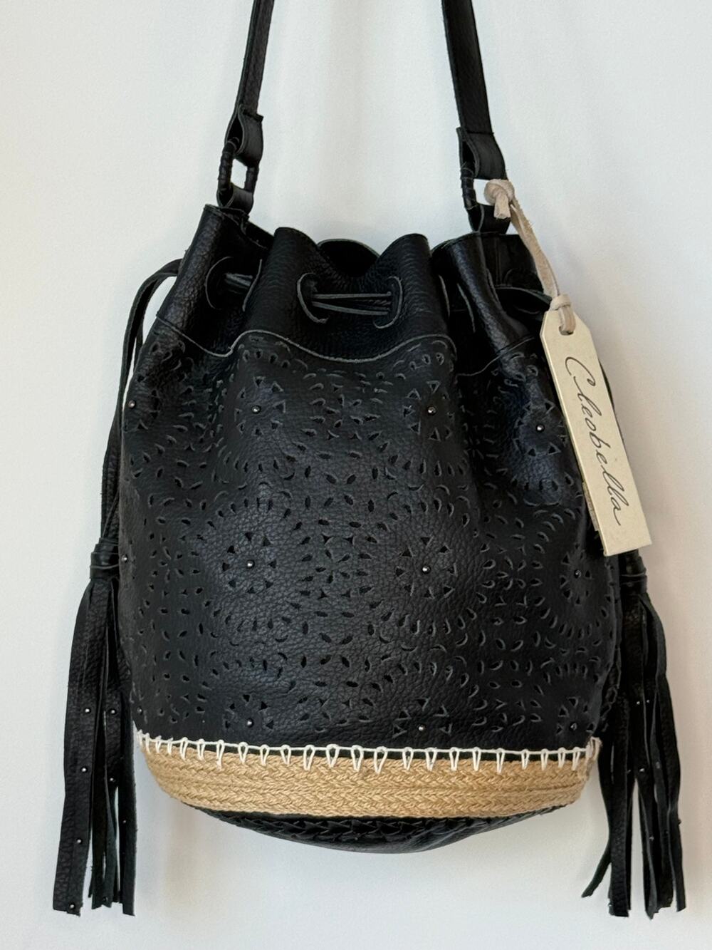 Cleobella Luanda Bucket Black Leather Bucket Crossbody